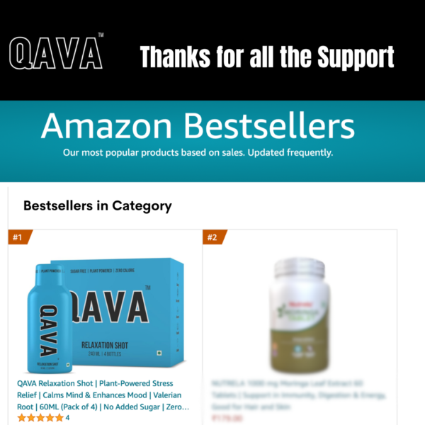 QAVA Relaxation Shot | Plant Powered | Valerian Root | 60ML (Pack of 4) | No Added Sugar | Zero Calorie